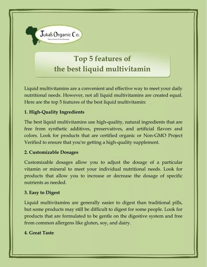 top 5 features of the best liquid multivitamin