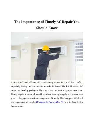The Importance of Timely AC Repair You Should Know