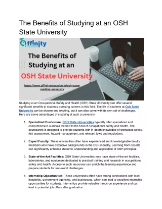 The Benefits of Studying at an OSH State University