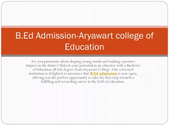 b ed admission aryawart college of education