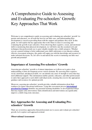 A Comprehensive Guide to Assessing and Evaluating Pre-schoolers’ Growth