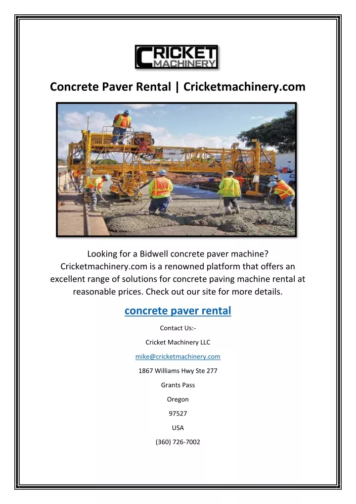 concrete paver rental cricketmachinery com