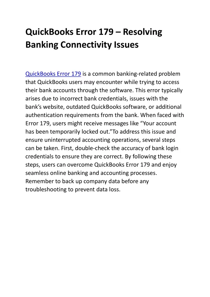 quickbooks error 179 resolving banking