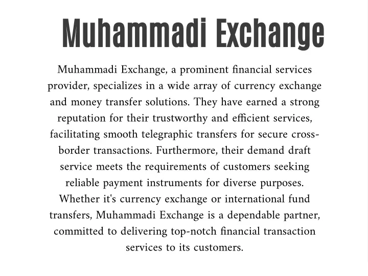 muhammadi exchange muhammadi exchange a prominent