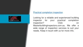Practical Completion Inspection  Masterbuildinginspectors.com.au