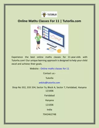 Online Maths Classes For 11  Tutorlix