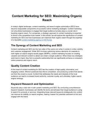 Content Marketing for SEO: Maximizing Organic Reach
