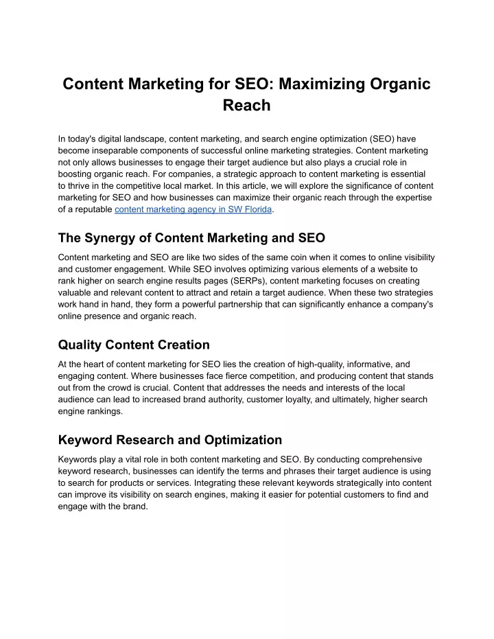 content marketing for seo maximizing organic reach