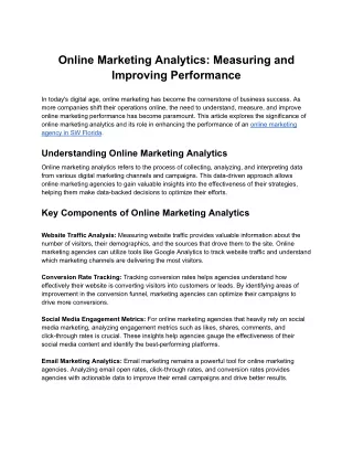 Online Marketing Analytics: Measuring and Improving Performance