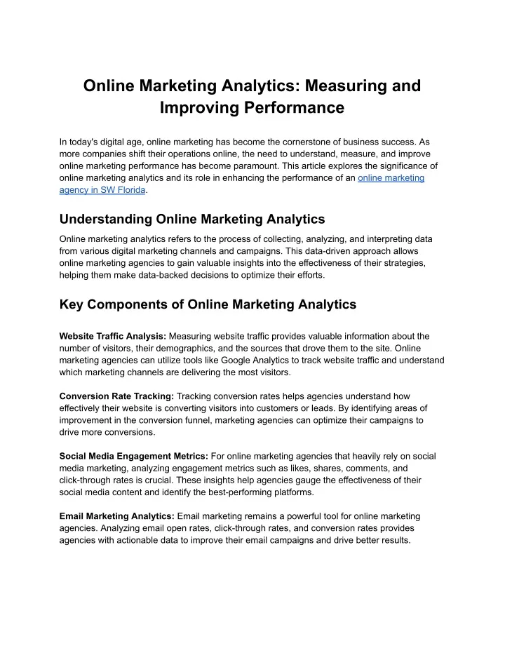 online marketing analytics measuring