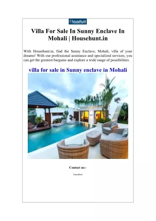 Villa For Sale In Sunny Enclave In Mohali  Househunt.in