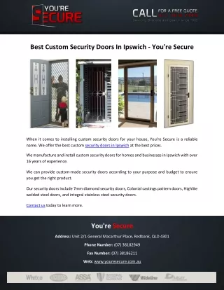 Best Custom Security Doors In Ipswich - You're Secure