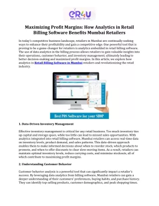 Maximizing Profit Margins How Analytics in Retail Billing Software Benefits Mumbai Retailers