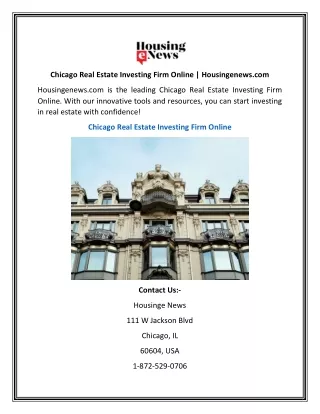 Chicago Real Estate Investing Firm Online | Housingenews.com