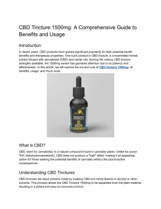 CBD Tincture 1500mg_ A Comprehensive Guide to Benefits and Usage