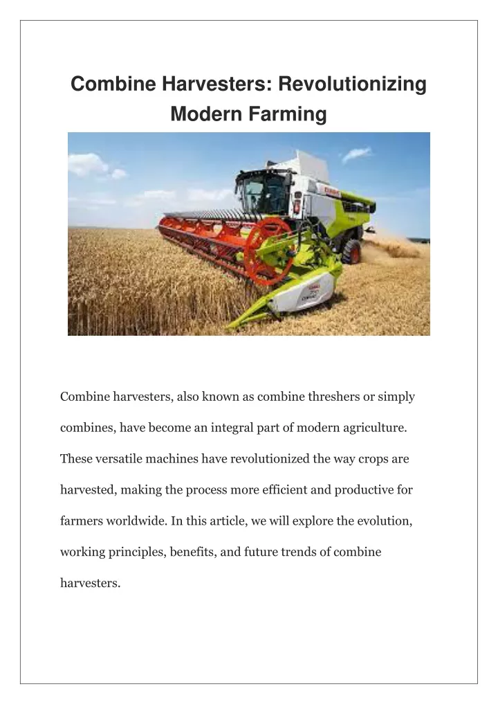 combine harvesters revolutionizing modern farming