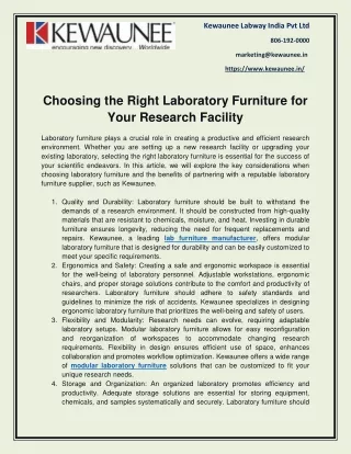 Choosing the Right Laboratory Furniture for Your Research Facility