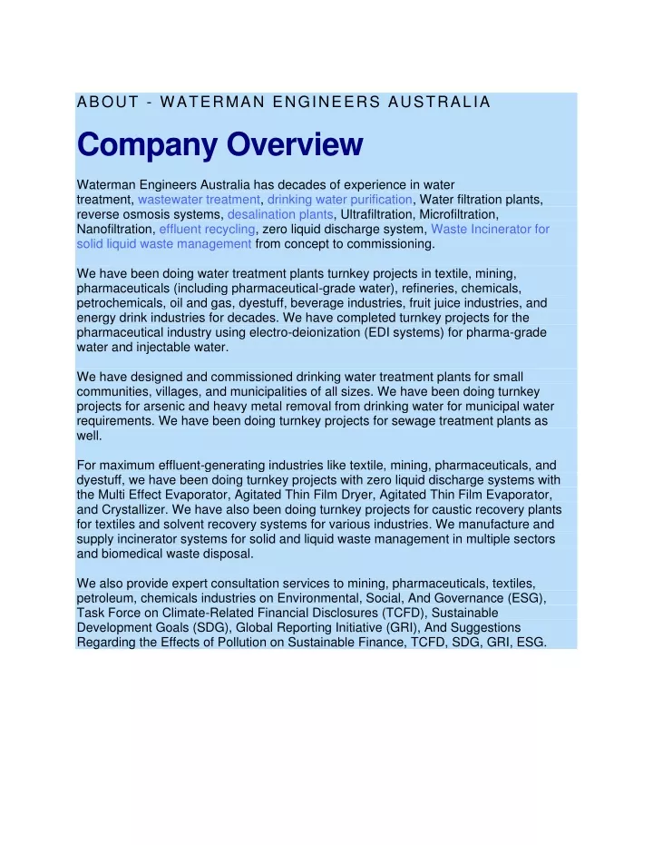 about waterman engineers australia company