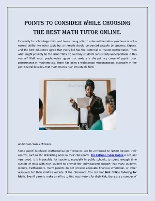 Points to consider while choosing the best math tutor online.