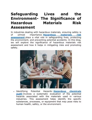 Safeguarding Lives and the Environment- The Significance of Hazardous Materials Risk Assessment