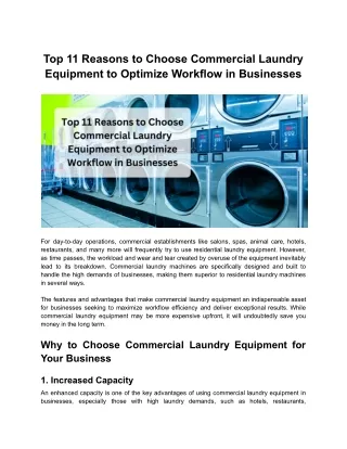 Top 11 reasons to choose commercial laundry equipment to optimize workflow in businesses