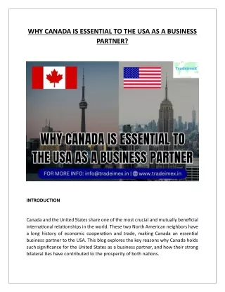 WHY CANADA IS ESSENTIAL TO THE USA AS A BUSINESS PARTNER