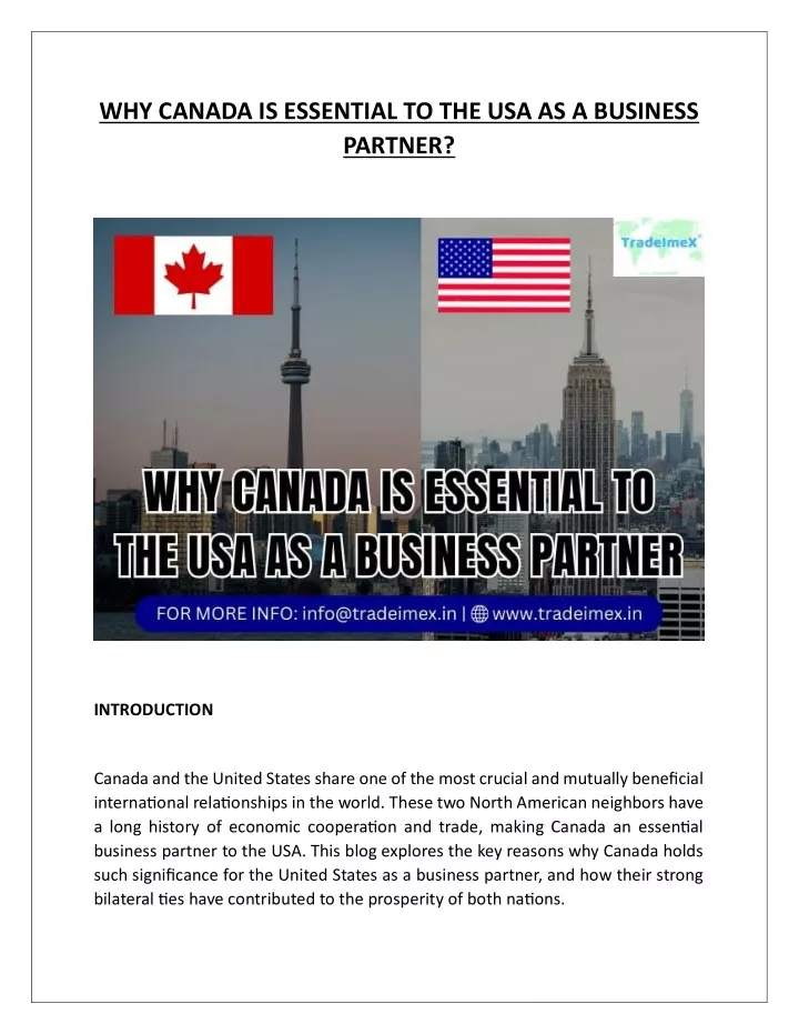 why canada is essential to the usa as a business