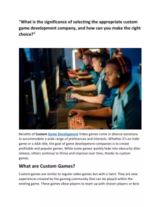 The Importance of Custom Game Development Services for Your Business