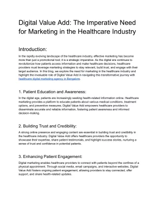 Digital Value Add_ The Imperative Need for Marketing in the Healthcare Industry