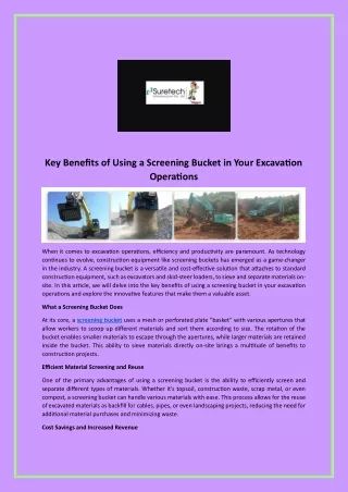 Key Benefits of Using a Screening Bucket in Your Excavation Operations