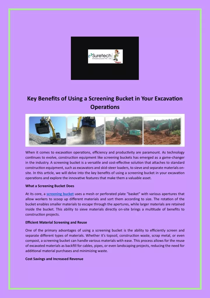 key benefits of using a screening bucket in your