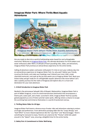 Imagicaa Water Park Where Thrills Meet Aquatic Adventure