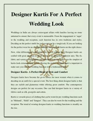 Designer Kurtis For A Perfect Wedding Look