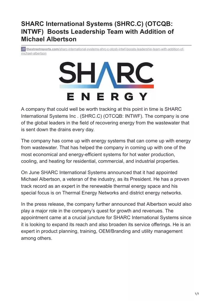 sharc international systems shrc c otcqb intwf