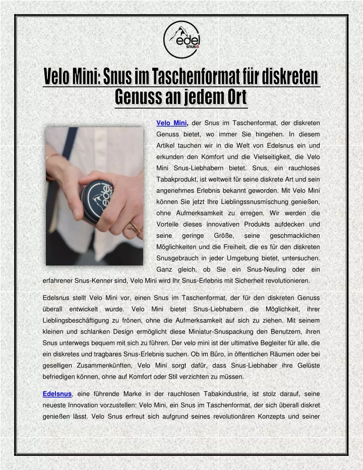 velo mini der snus im taschenformat der diskreten