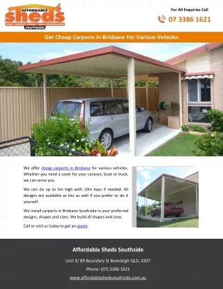 Get Cheap Carports In Brisbane For Various Vehicles