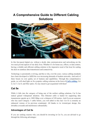 A Comprehensive Guide to Different Cabling Solutions | DINTEK