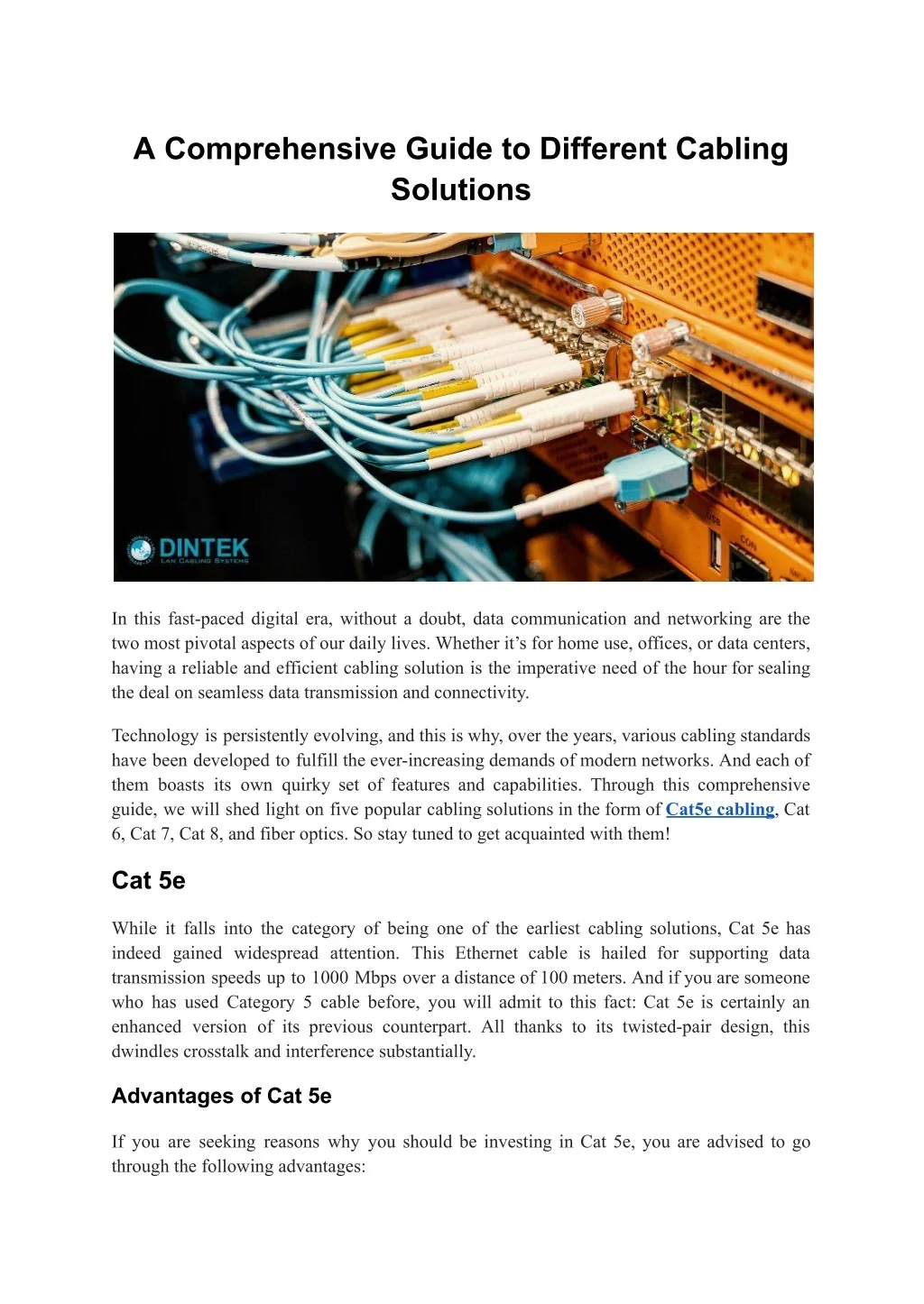 PPT - A Comprehensive Guide to Different Cabling Solutions | DINTEK ...