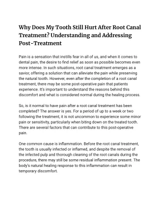 Why Does My Tooth Still Hurt After Root Canal Treatment_ Understanding and Addressing Post-Treatment