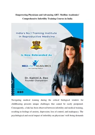 Medline Academics - Comprehensive Infertility Training Courses in India