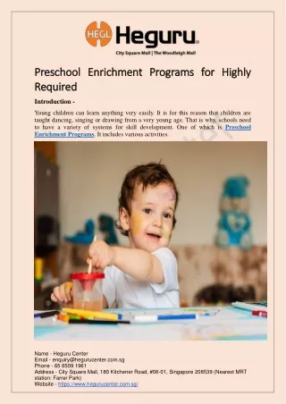 Preschool Enrichment Programs for Highly Required