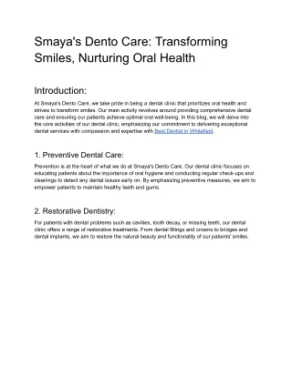 Smaya's Dento Care_ Transforming Smiles, Nurturing Oral Health
