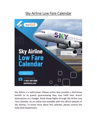 Sky Airline Low Fare Calendar |  1-845-459-2806