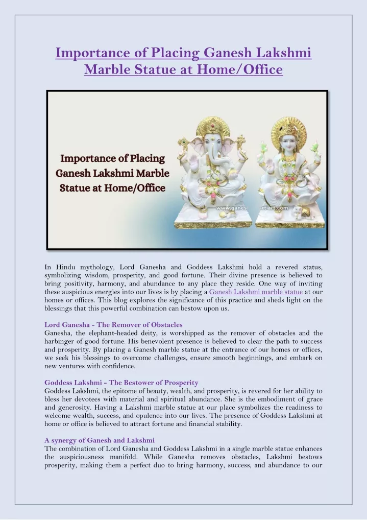 importance of placing ganesh lakshmi marble