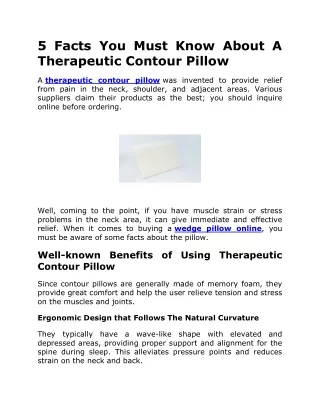 5 Facts You Must Know About A Therapeutic Contour Pillow