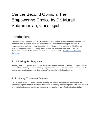 Cancer Second Opinion_ The Empowering Choice by Dr