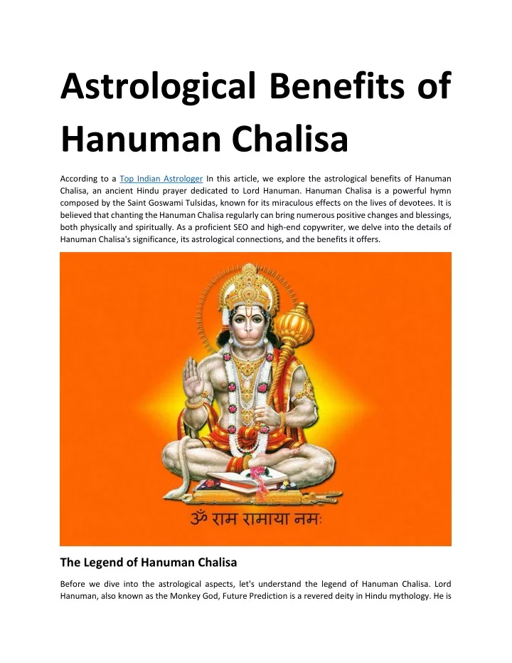 astrological benefits of hanuman chalisa