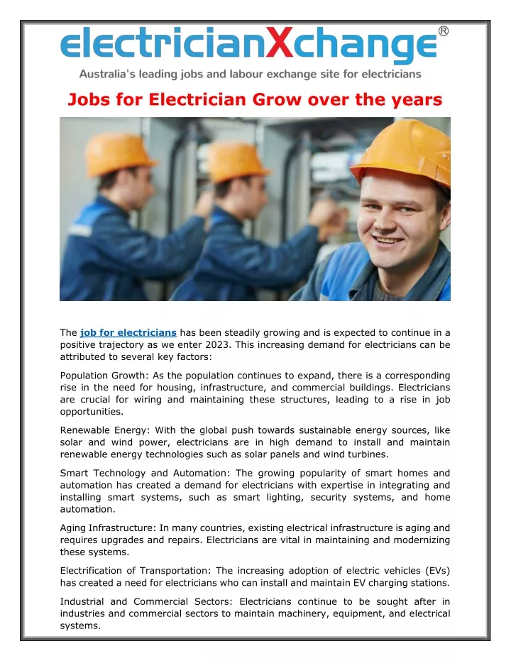 jobs for electrician grow over the years