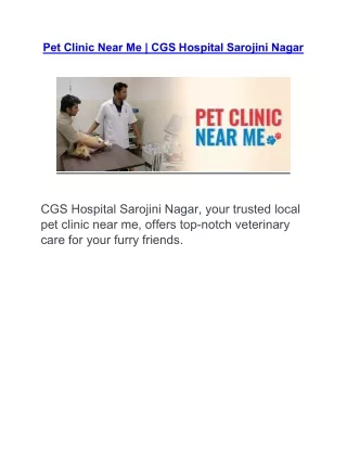 Pet Clinic Near Me | CGS Hospital Sarojini Nagar