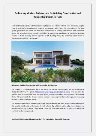 Architecture for building construction in Turks